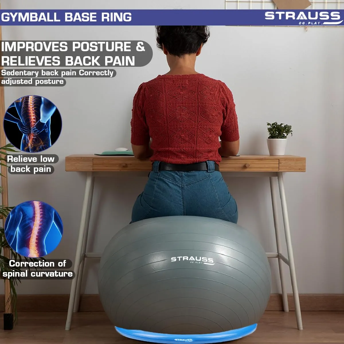 Strauss Gym Ball Base Ring | Round Anti Slip,Thickened & Stable Base| Yoga Ball Fitness Balance Base | Suitable for Home,Gym & Office,(Blue)