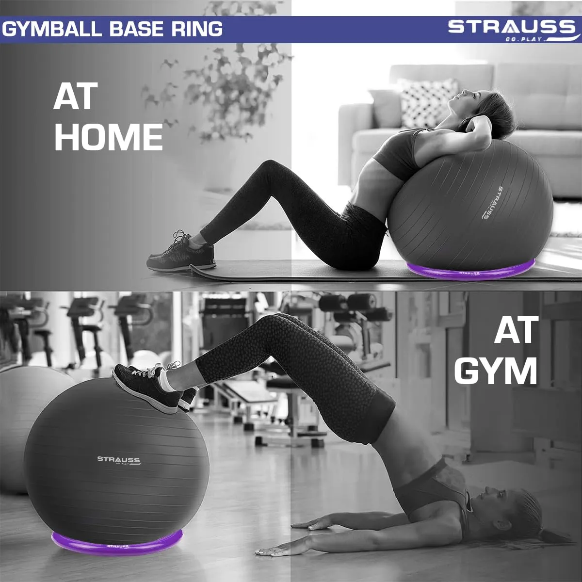 Strauss Gym Ball Base Ring | Round Anti Slip,Thickened & Stable Base| Yoga Ball Fitness Balance Base | Suitable for Home,Gym & Office,(Purple)