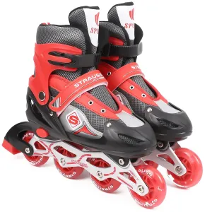 STRAUSS Vortex Adjustable Size Inline Skates | Skating Shoes for Boys & Girls | 4 Wheels |Beginner-Friendly Skating Shoe | Adjustable Roller Blades | Enhanced Stability and Support| Size L,(Red)