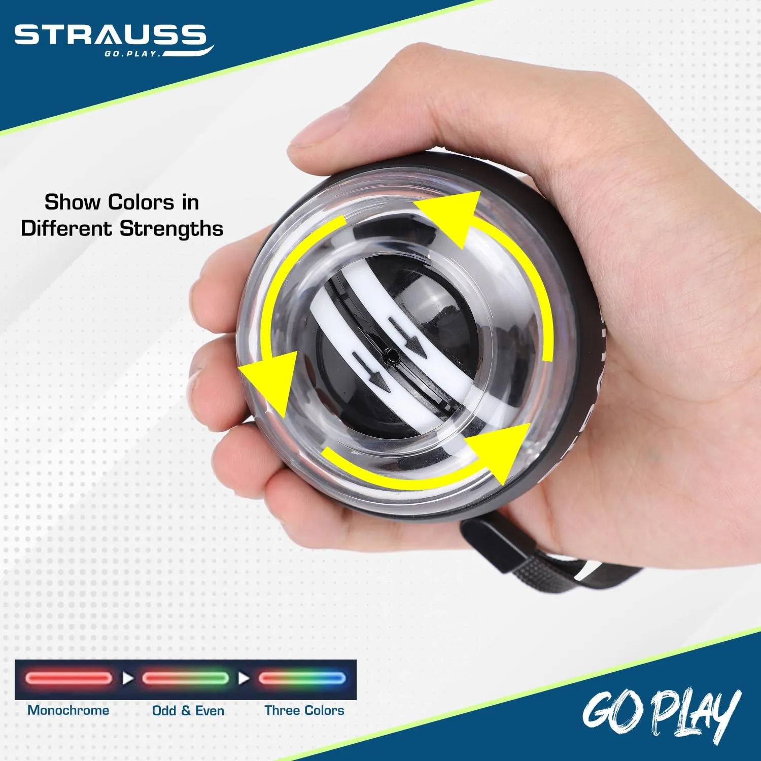 Strauss Wrist Gyro Ball | Ideal For Wrist Training, Strengthening Arms, Fingers, Wrist Bones and Muscles | Power Wrist Ball, Hand Enhancer, Forearm Exerciser, Wrist Trainer Ball with LED Light,(Black)