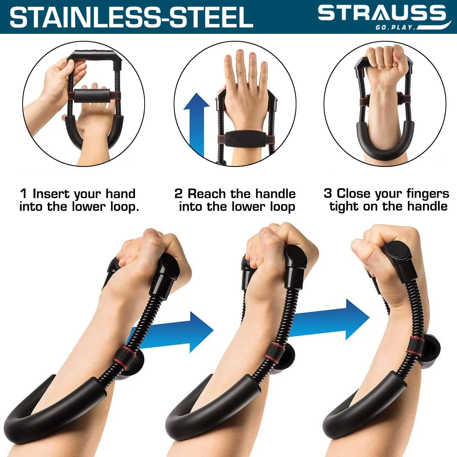 Strauss Wrist/Forearm Strengthener |Improves Grip Strength |Arm Exercise Equipment for Forearm Workout |Adjustable Resistance |Hand and Wrist Strength Trainer|Ideal for Athletes and Musicians, (Black)