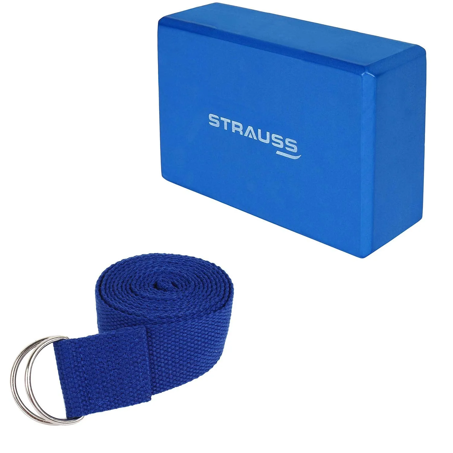 Strauss Yoga Belt, 8 feet, (Blue) with Yoga Block