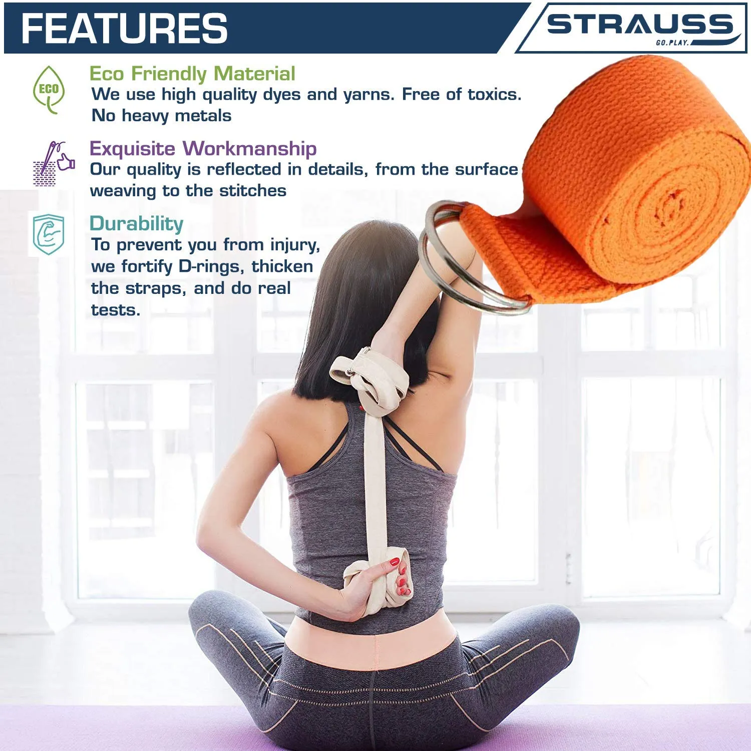 Strauss Yoga Mat 4mm Pink (Yogasana), Yoga Block Dual Color (Pink)  Pair, Anti-Slip Yoga Towel (Blue) and Yoga Belt (Orange)