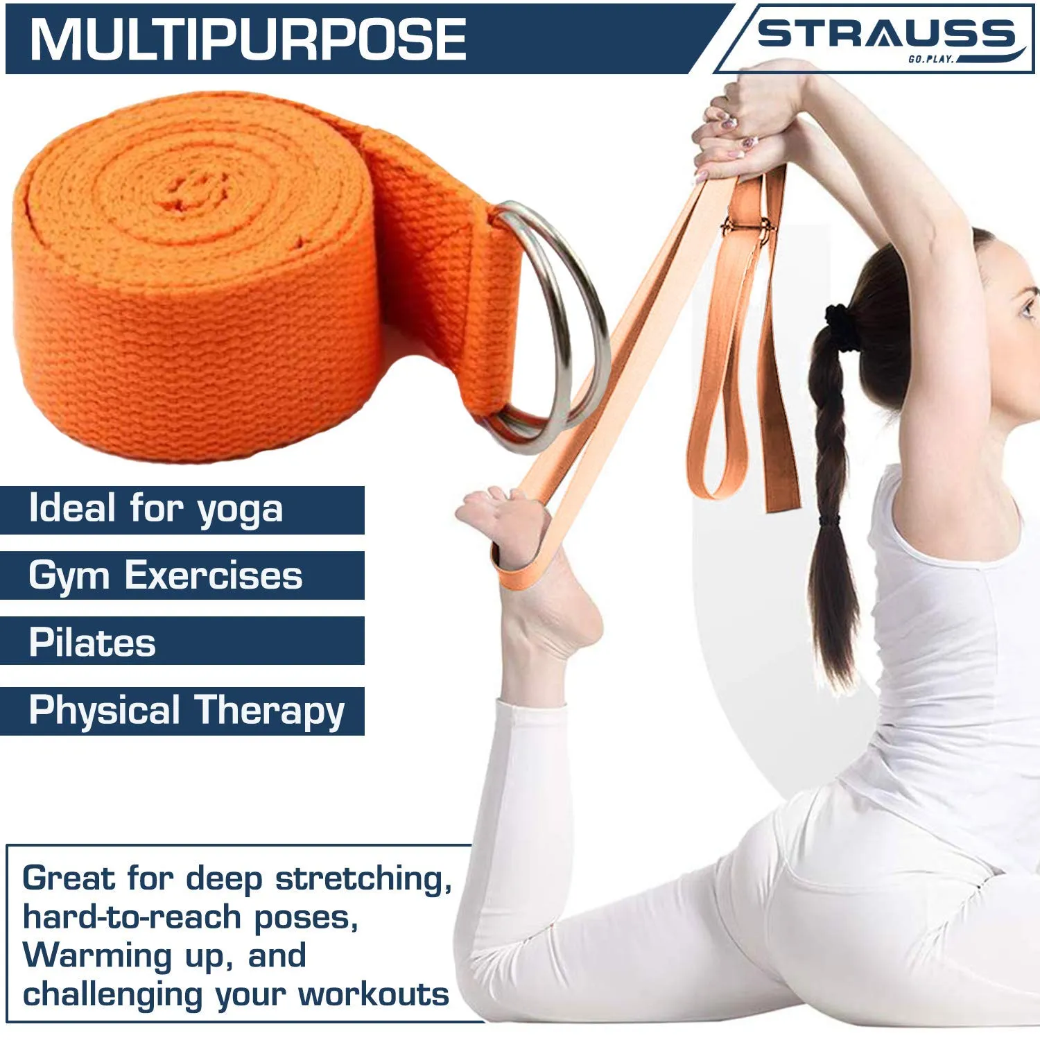 Strauss Yoga Mat 4mm Pink (Yogasana), Yoga Block Dual Color (Pink)  Pair, Anti-Slip Yoga Towel (Blue) and Yoga Belt (Orange)