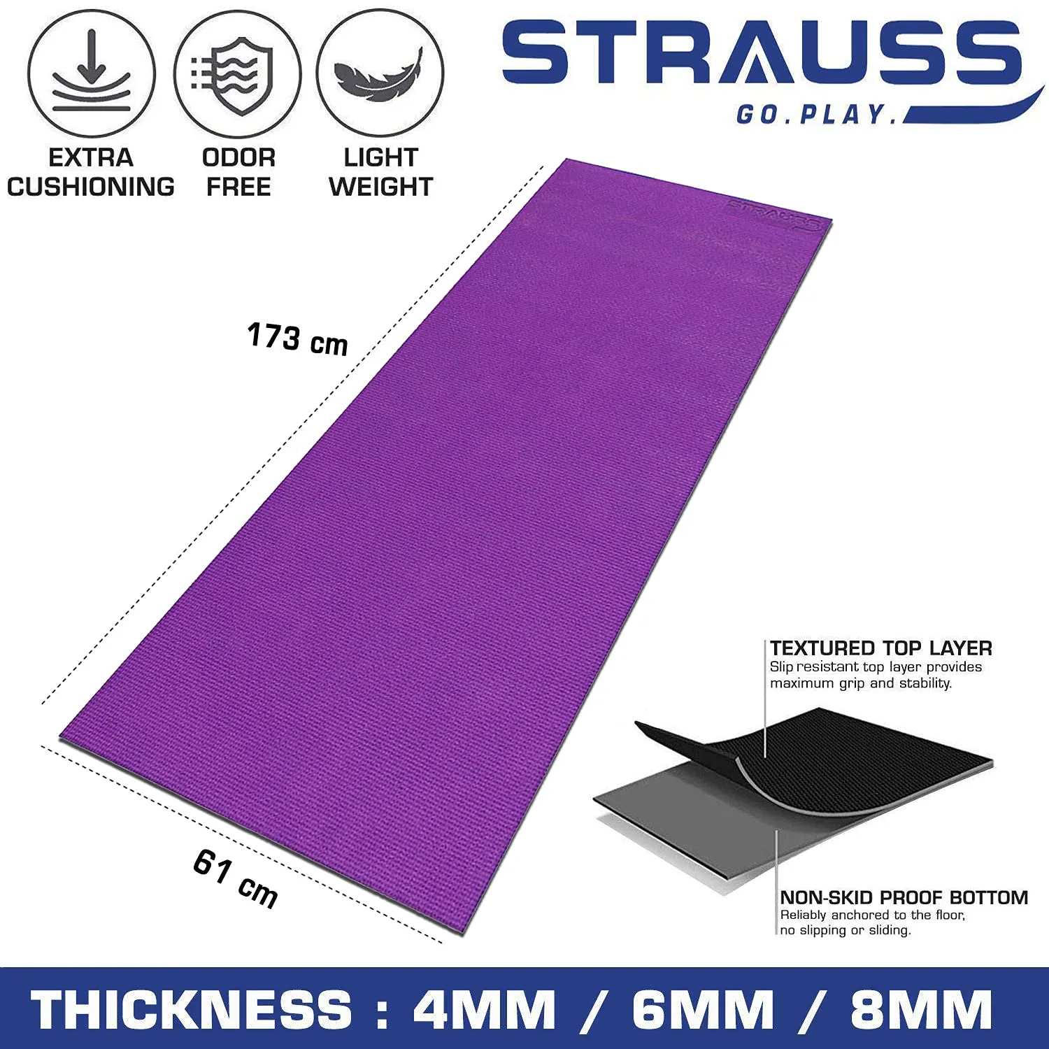 Strauss Yoga Mat, 6 mm (Purple)