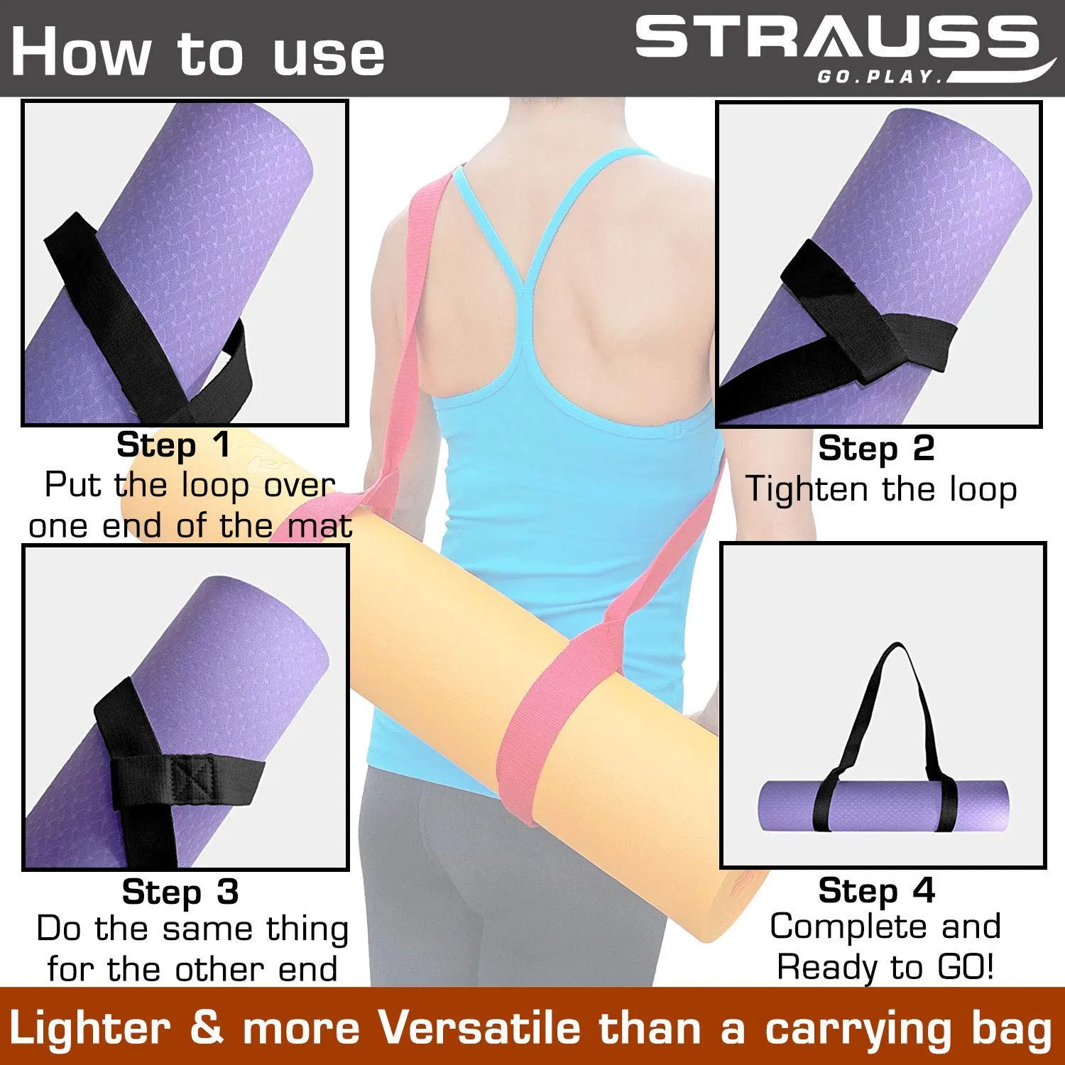 Strauss Yoga Mat, 6mm (Grey) and Anti-Slip Yoga Towel (Purple)