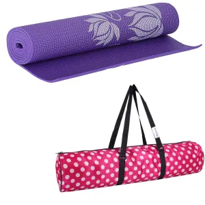 Strauss Yoga Mat 6mm (Purple Floral) and Yoga Block (Purple)