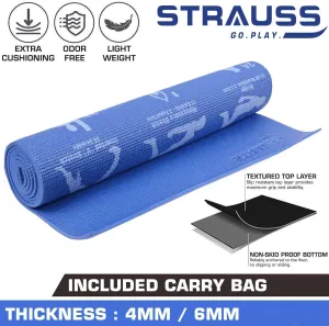 Strauss Yoga Mat 6mm (Yogasana), Yoga Block, (Navy Blue), Pair, Anti-Microbial Sports Cooling Towel(Blue) and Yoga Belt, 8 Feet, (Blue)