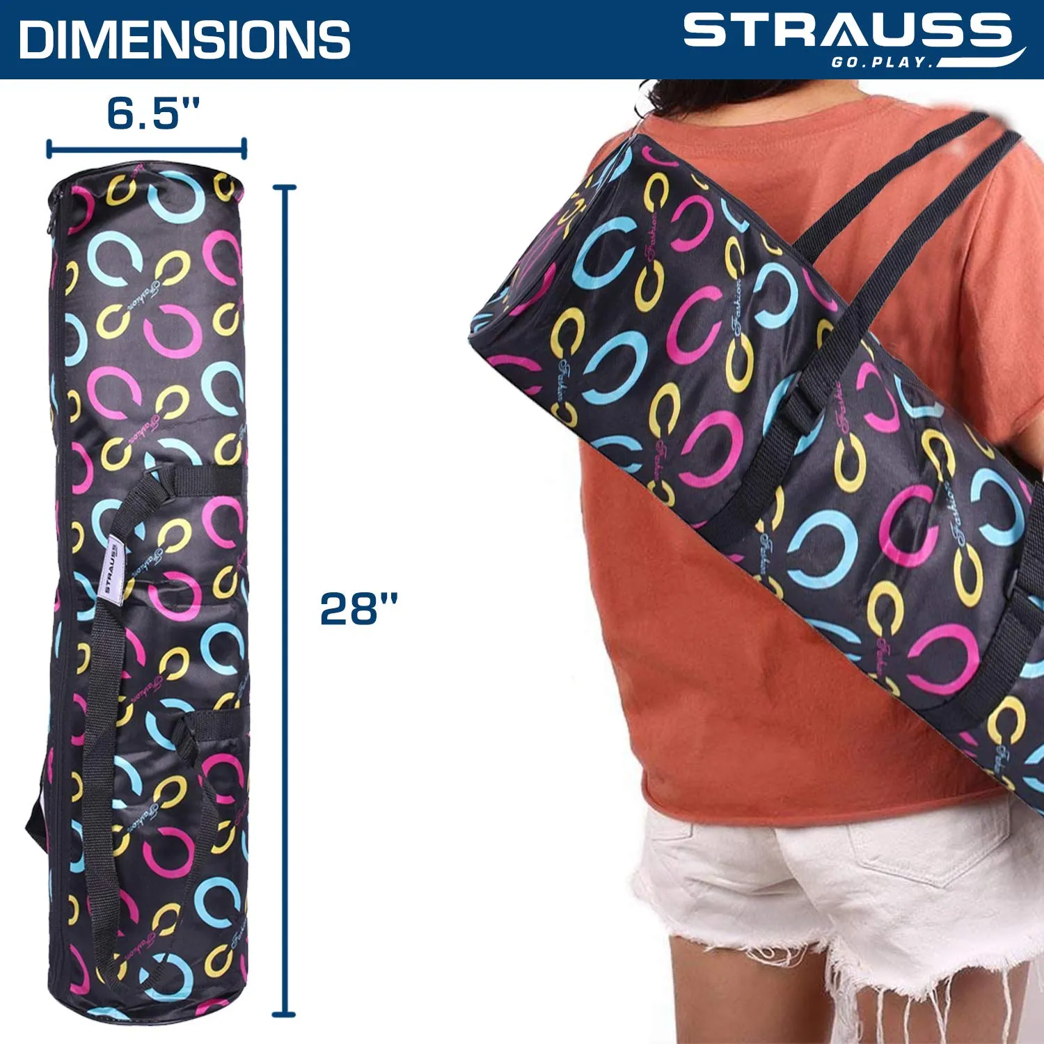 STRAUSS Yoga Mat Bag with Shoulder Strap | Washable & Durable Yoga Mat Cover Bag | Travel, Yoga & Gym Shoulder Bag | Along with Side Pocket | Ideal for Men & Women, (Floral)