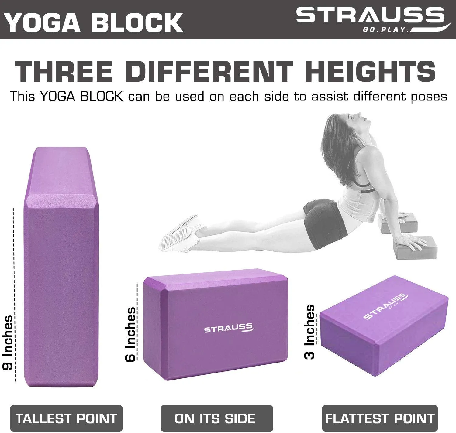 Strauss Yoga Mat (Purple) 4 MM, Yoga Block (Purple) Pair, Anti-Slip Yoga Towel (Blue) and Yoga Belt (Blue)