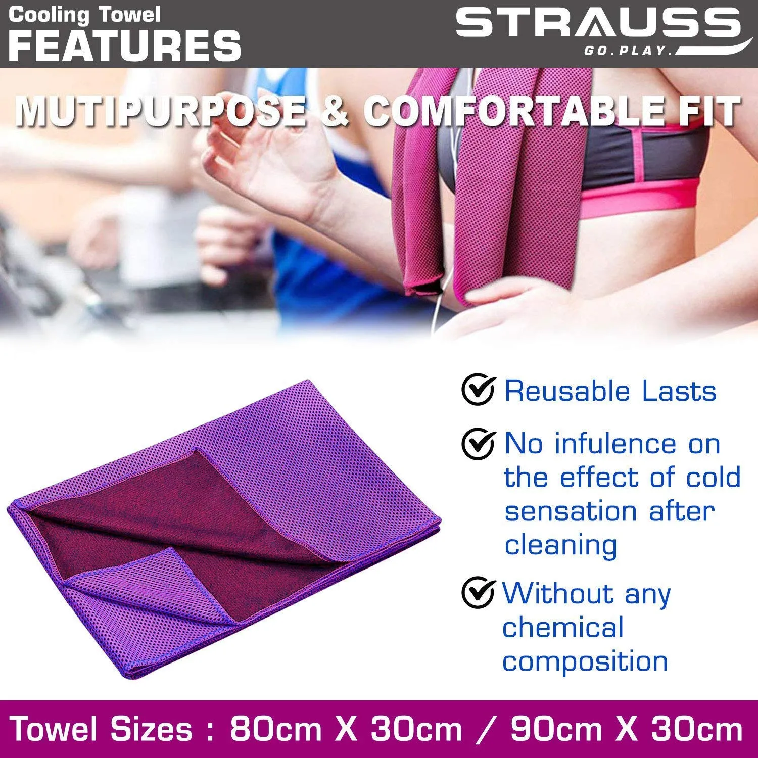 Strauss Yoga Mat (Purple) 4 MM, Yoga Block (Purple) Pair, Anti-Slip Yoga Towel (Blue) and Yoga Belt (Blue)