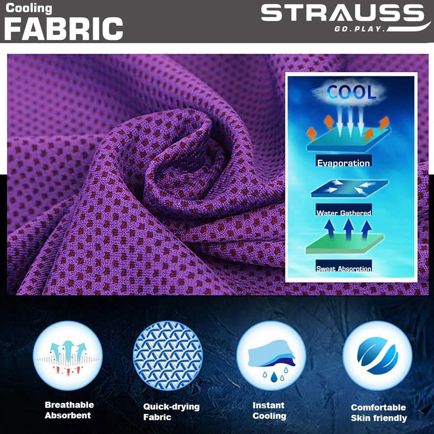 Strauss Yoga Mat (Purple) 4 MM, Yoga Block (Purple) Pair, Anti-Slip Yoga Towel (Blue) and Yoga Belt (Blue)