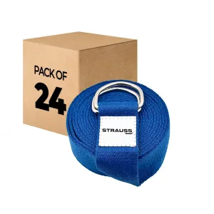 Strauss Yoga Strap & Stretching Belt | Ideal for Yoga, Pilates, Therapy, Dance, Gymnastics & Flexibility | 60% Thicker Belt with Extra Safe Adjustable Metal D-Ring Buckle | 8 feet (Blue) | Pack of 24