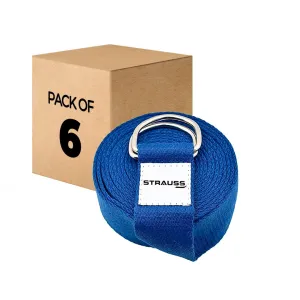 Strauss Yoga Strap & Stretching Belt | Ideal for Yoga, Pilates, Therapy, Dance, Gymnastics & Flexibility | 60% Thicker Belt with Extra Safe Adjustable Metal D-Ring Buckle | 8 feet (Blue) | Pack of 6