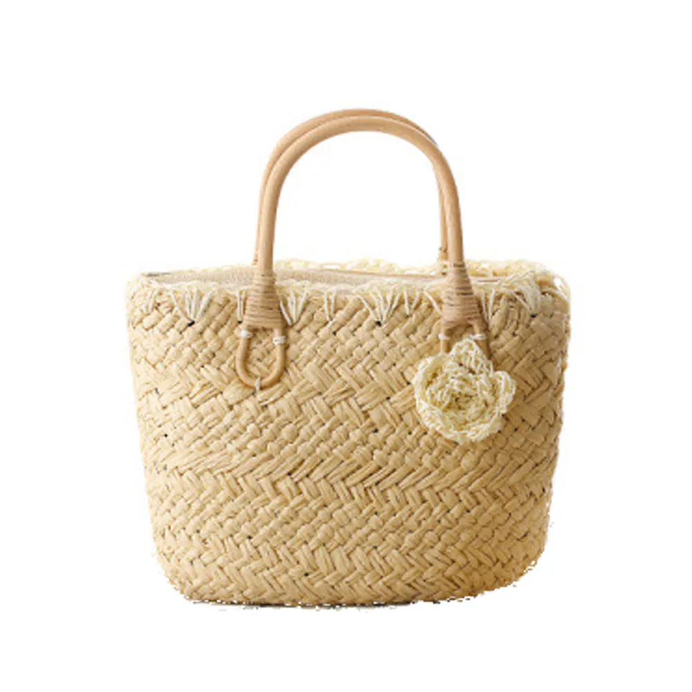 Straw Purse with Rattan Handles by Coseey