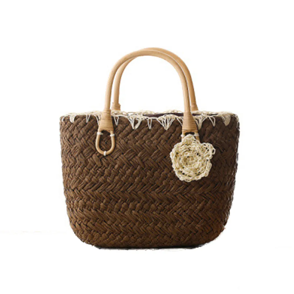 Straw Purse with Rattan Handles by Coseey