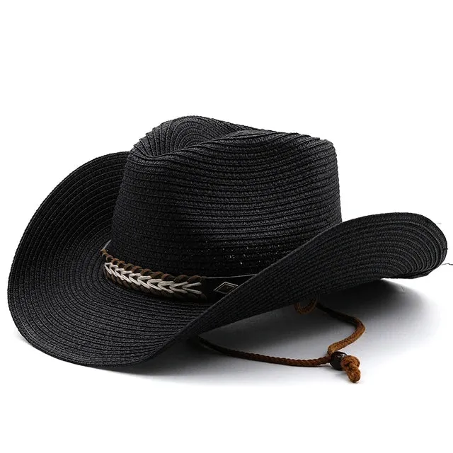 Straw Woven Leather Decorative Cowboy Hat