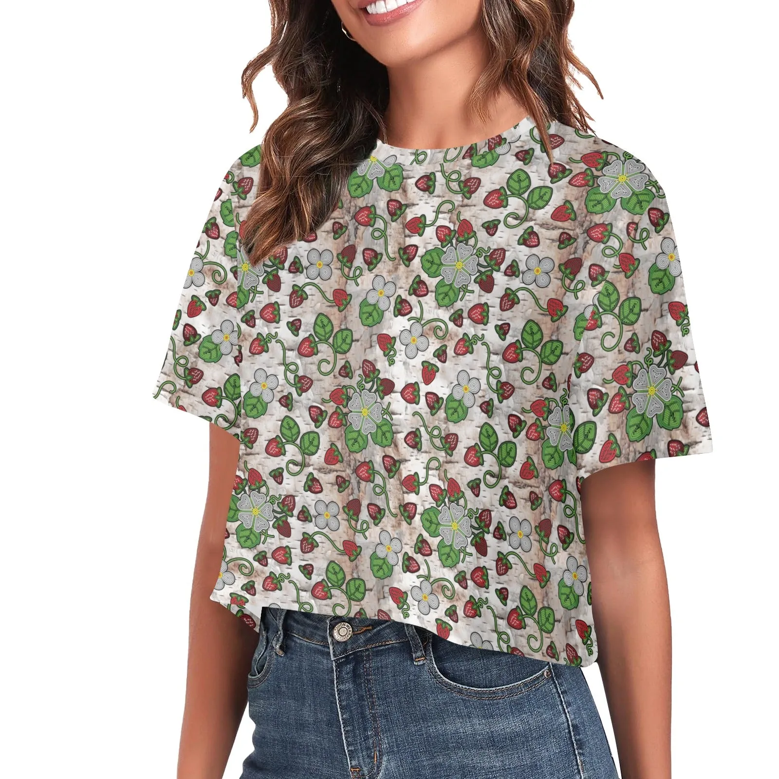 Strawberry Dreams Br Bark Women's Cropped T-shirt