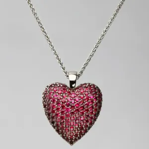 Strawberry Heart Necklace / 18ct White Gold / Rubies