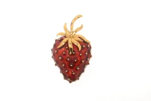 Strawberry Pin with Red Enamel and Gold