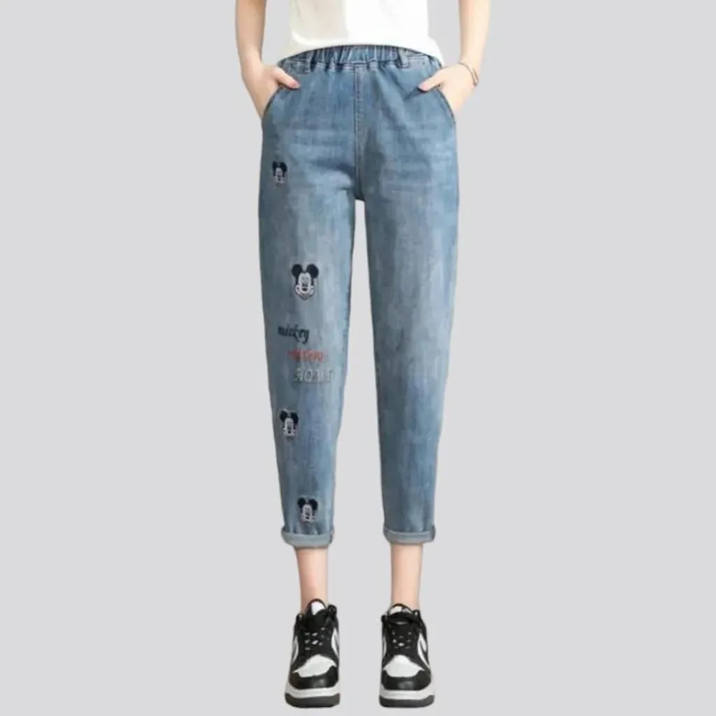 Street hight-waist denim pants for women