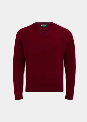 Streetly Men's V Neck Jumper In Bordeaux - Classic Fit