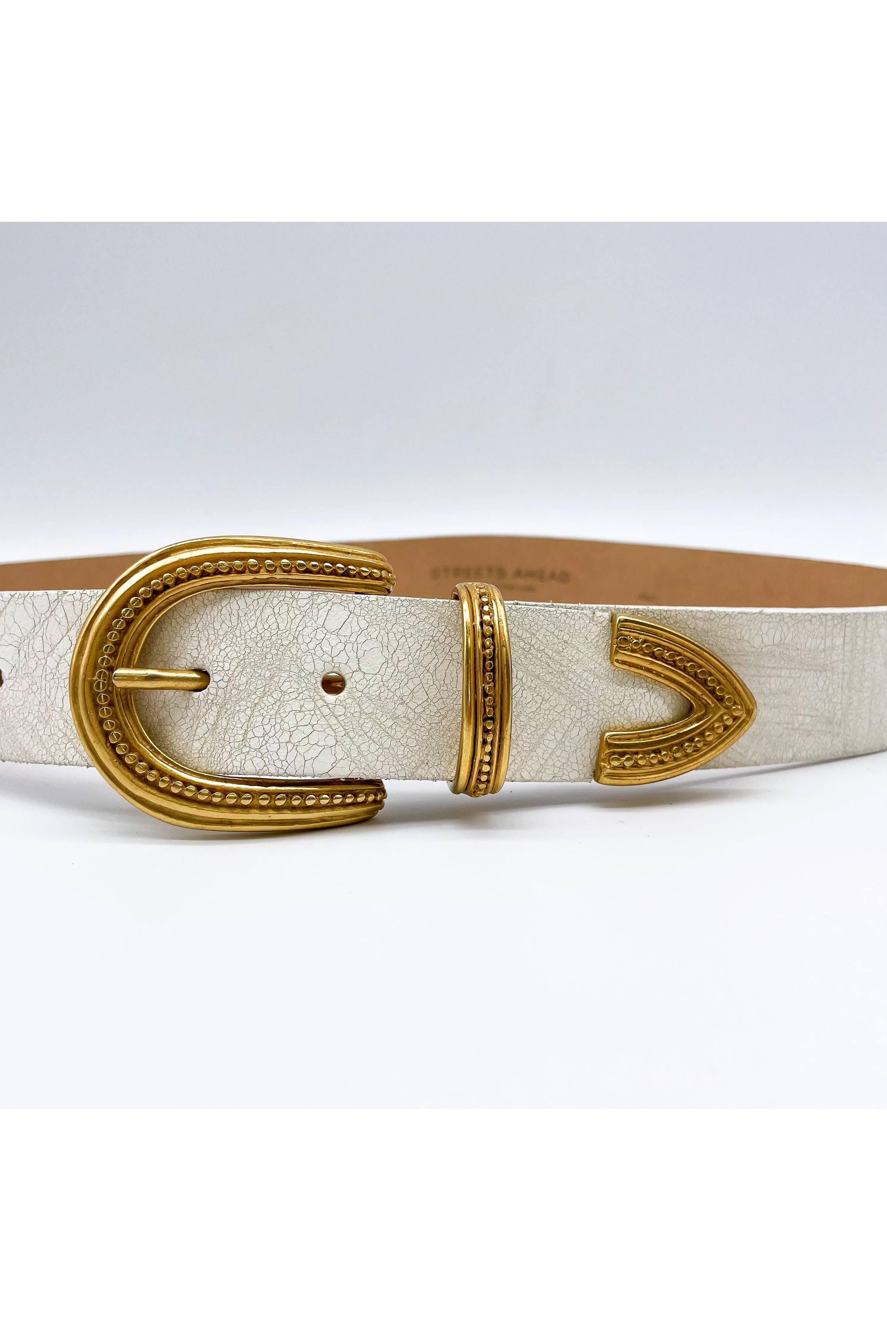 Streets Ahead Elizabeth Crackle Leather Belt 39102 | White OL/Matte Gold Buckle