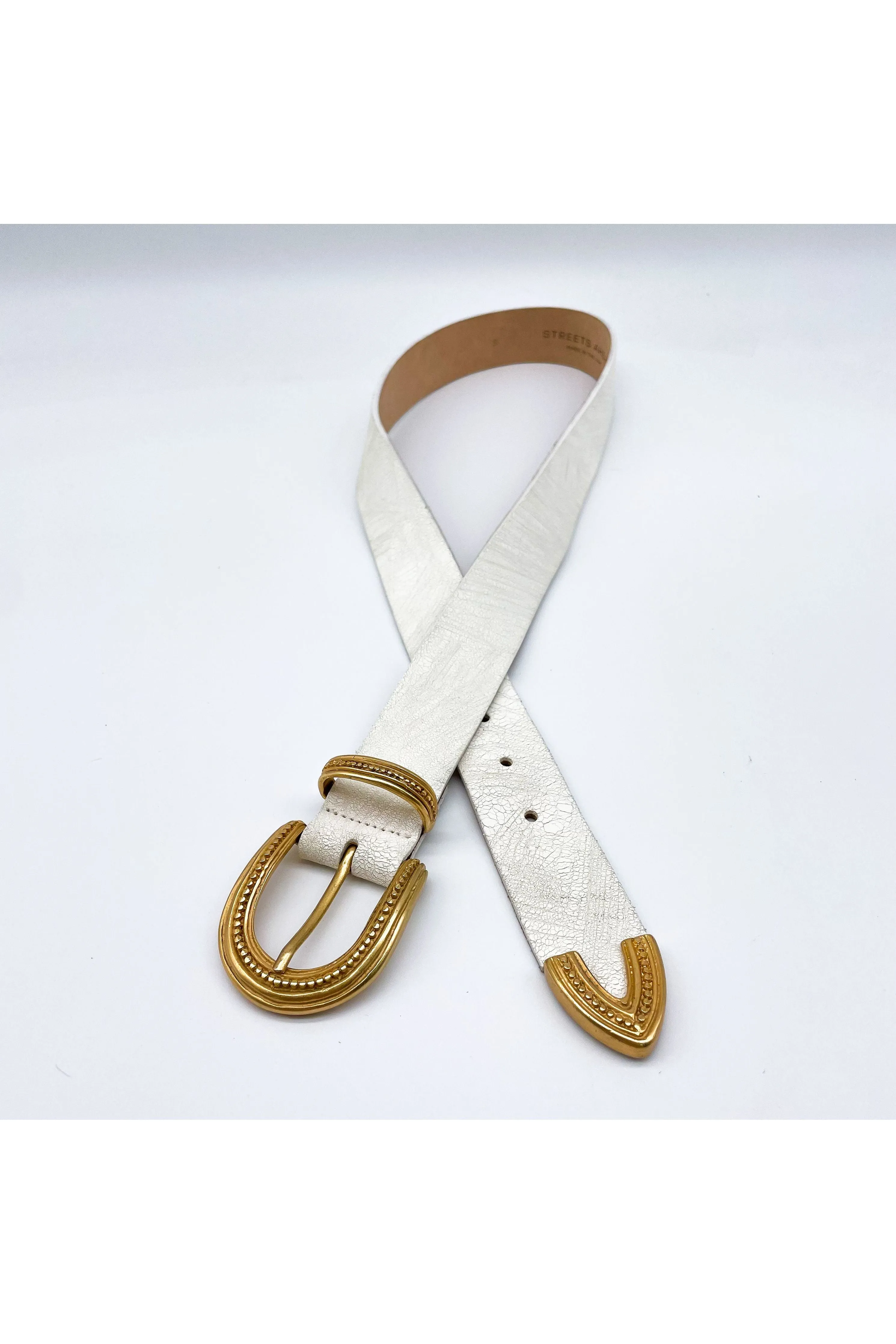 Streets Ahead Elizabeth Crackle Leather Belt 39102 | White OL/Matte Gold Buckle