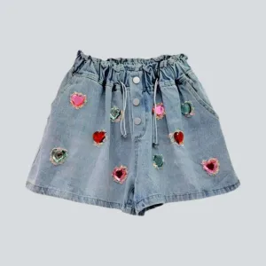 Streetwear women's rhinestone denim shorts