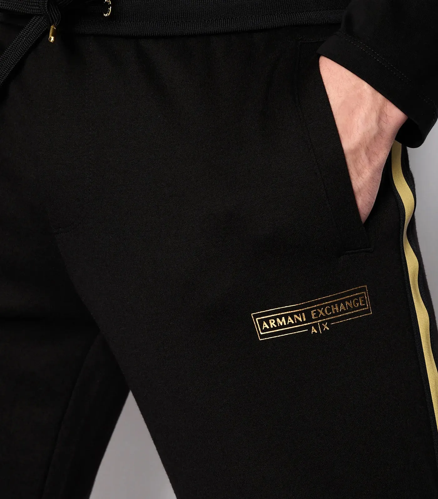 Stretch Poly Viscose Interlock Metallic Logo Detail Joggers