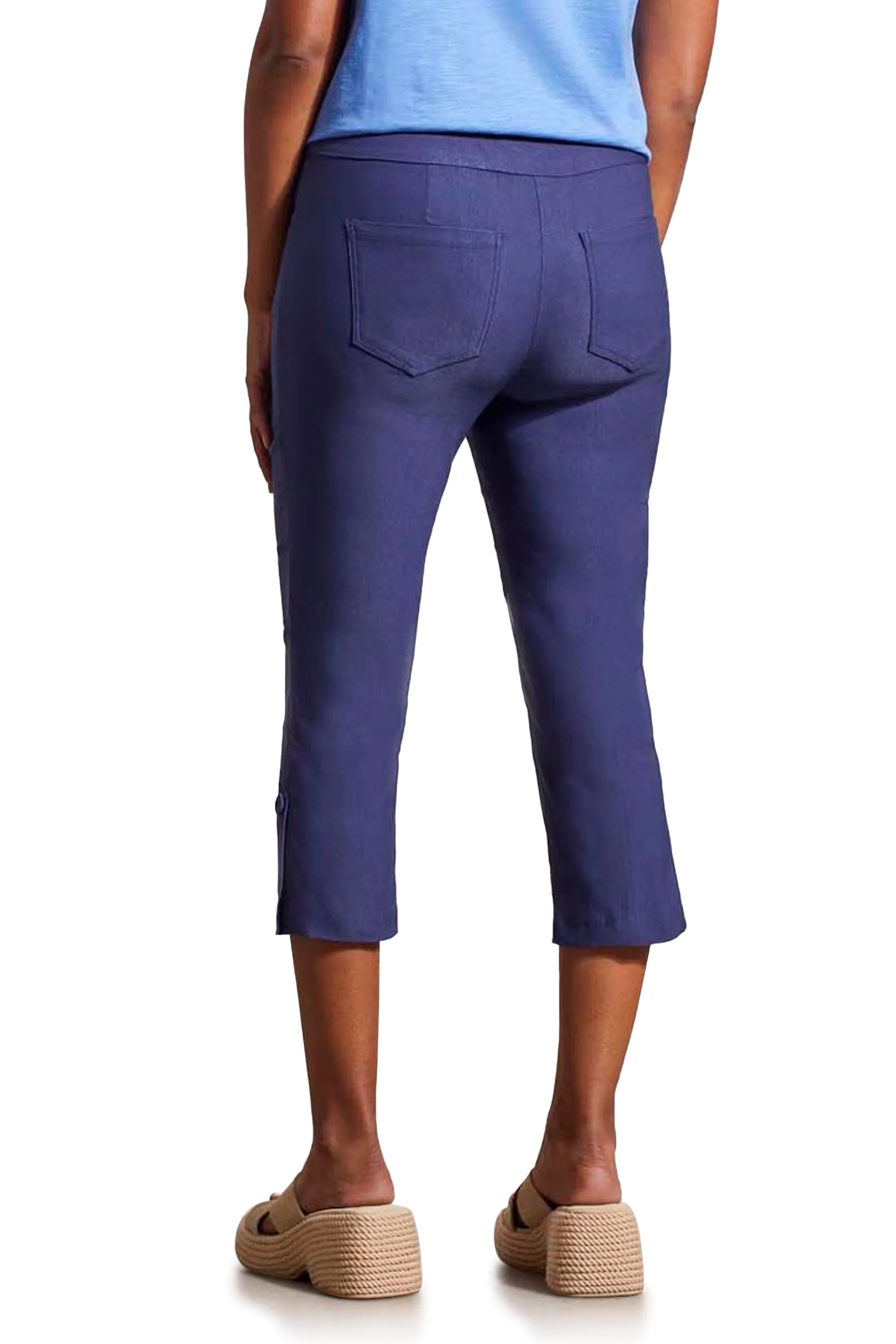 Stretch Twill Button Hem Capri