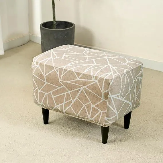 Stretchable 140 GSM Footstool Cover, Beige Abstract Geometry