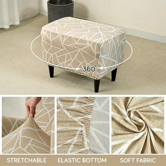 Stretchable 140 GSM Footstool Cover, Beige Abstract Geometry