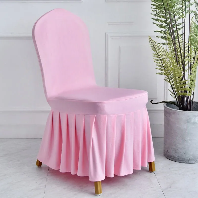 Stretchy  Elastic Dining Chair Cover Slipcovers with Skirt Furniture Protector Home Ceremony Banquet Wedding Party - Chair Skirts