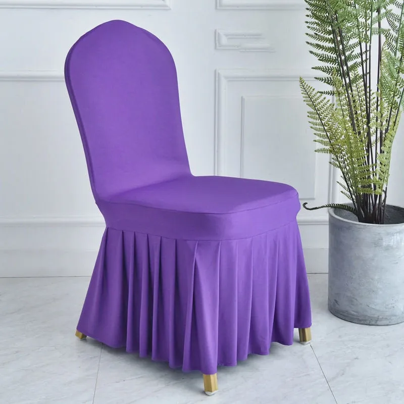 Stretchy  Elastic Dining Chair Cover Slipcovers with Skirt Furniture Protector Home Ceremony Banquet Wedding Party - Chair Skirts