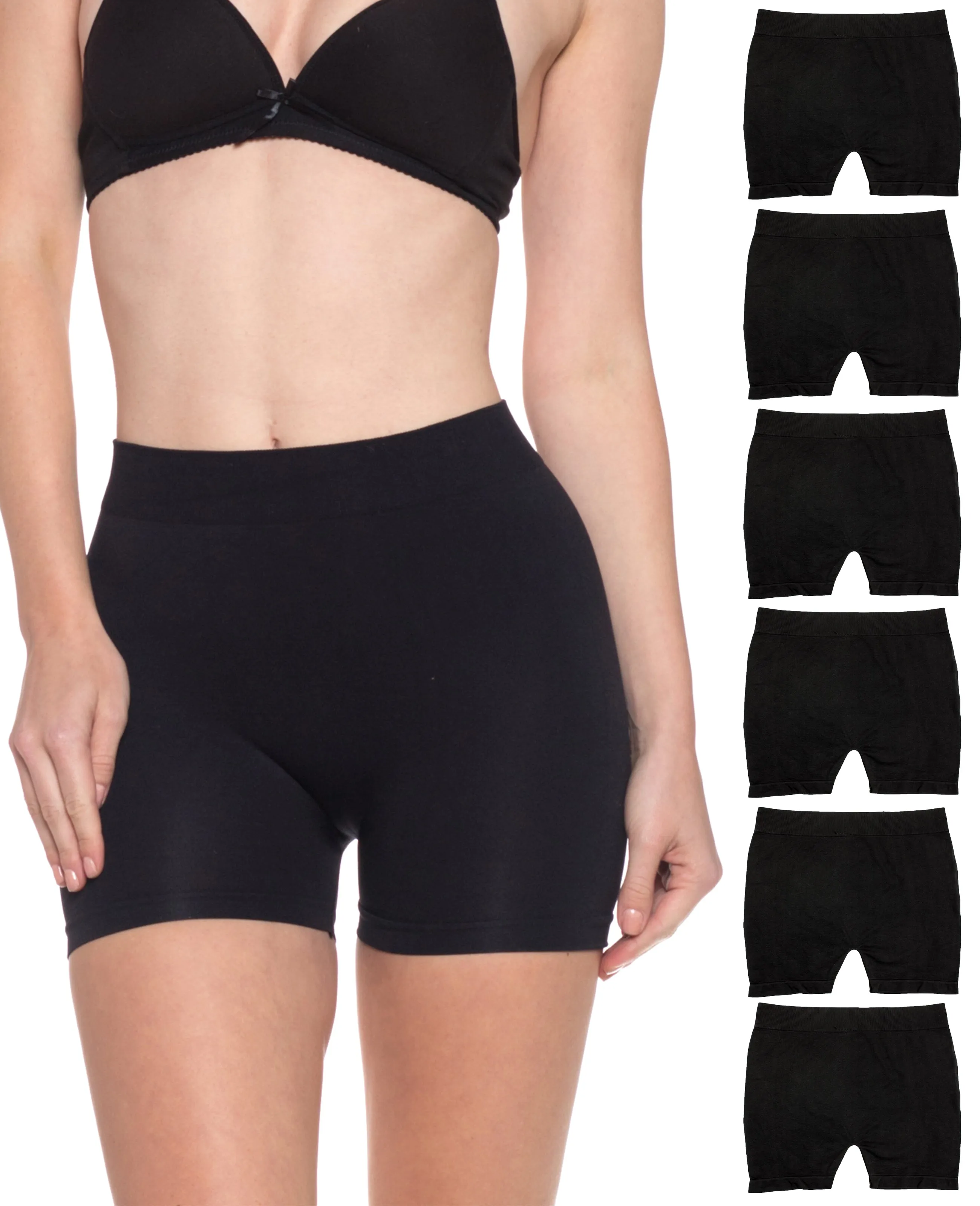 Stretchy Spandex Long Boyshort (Black)-(6 Pack)