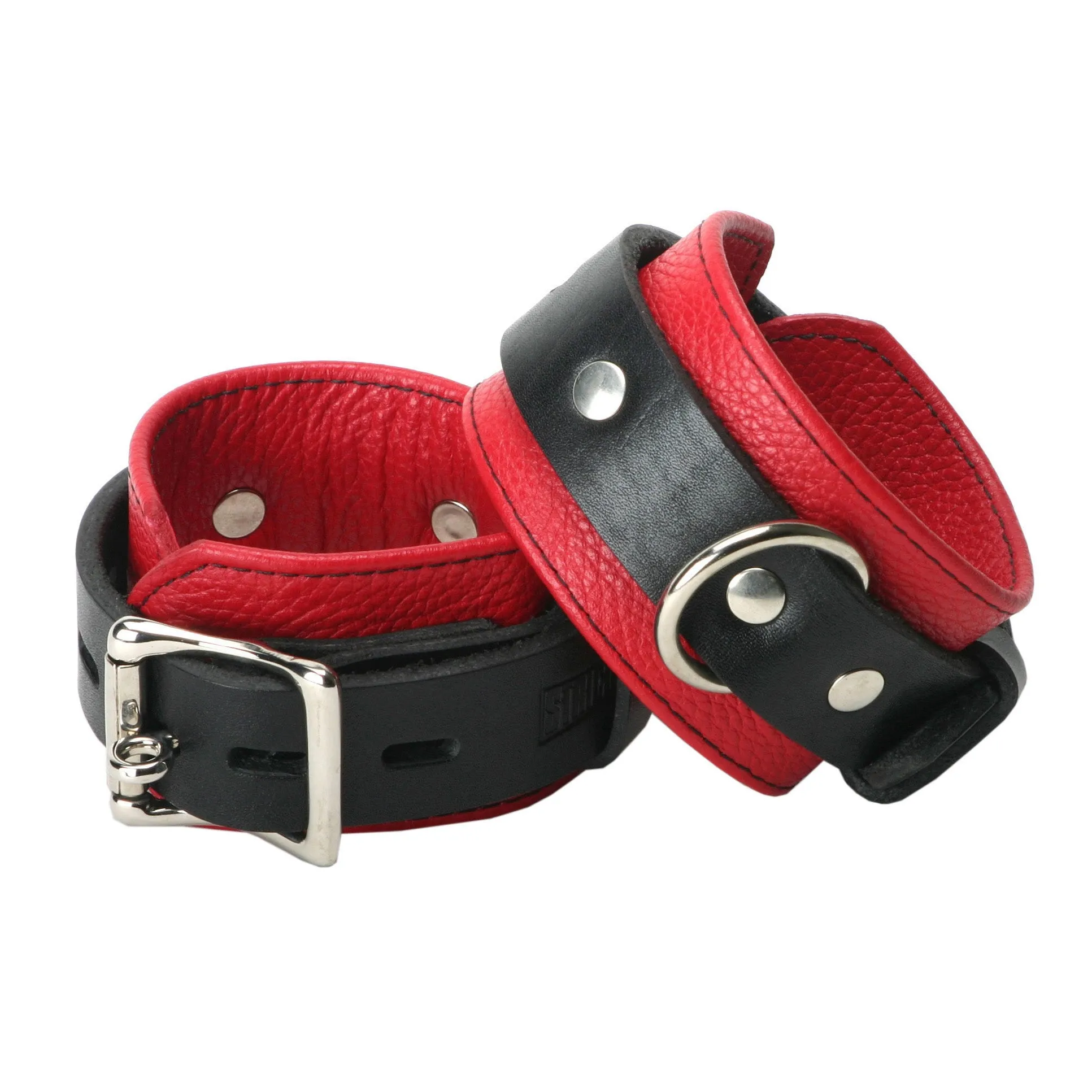 Strict Leather Deluxe Black and Red Locking Ankle Cuffs