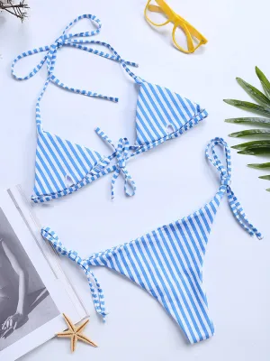 Stripe Halter String Bikinis Two Piece Swimsuits