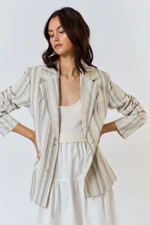 Stripe Linen Button Front Blazer