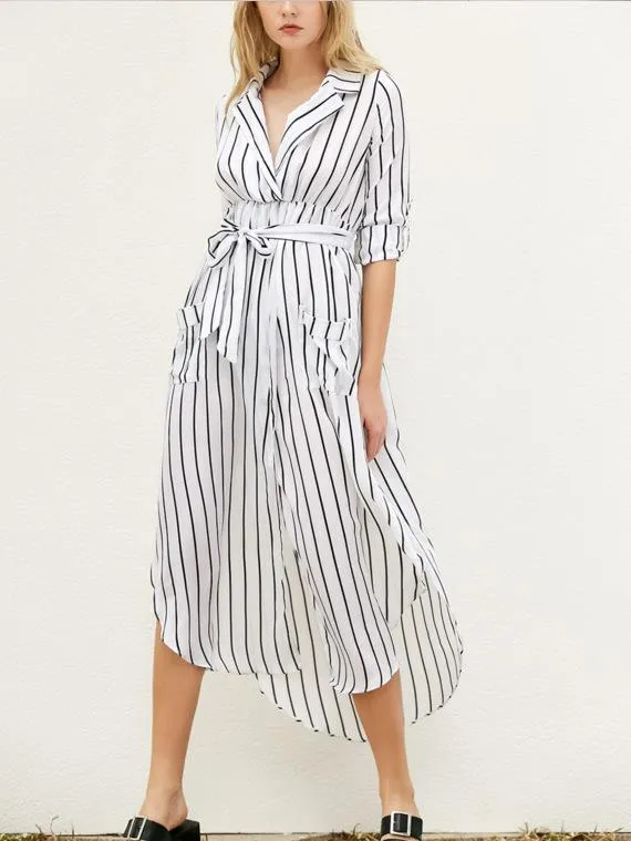 Stripe Long Sleeve Pocket Maxi Dress