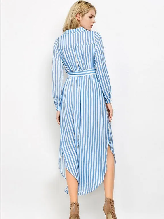 Stripe Long Sleeve Pocket Maxi Dress