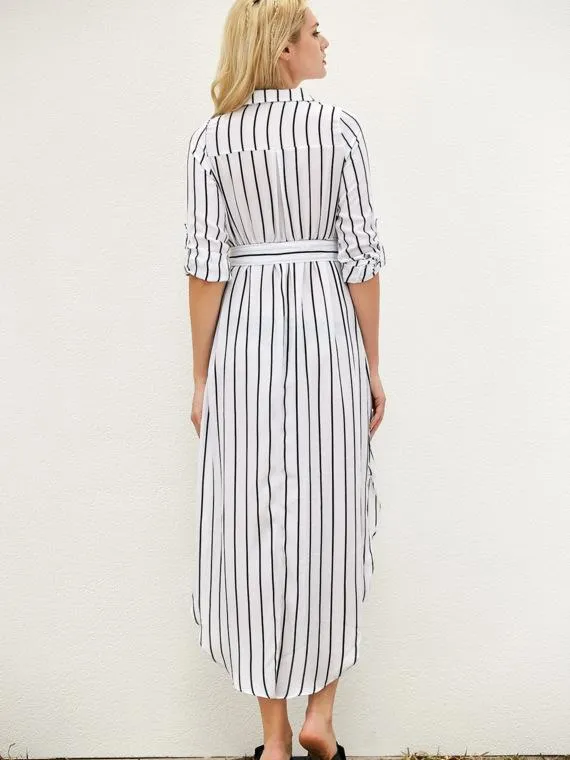 Stripe Long Sleeve Pocket Maxi Dress