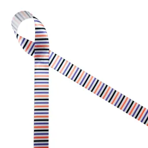 Stripe ribbon lavender, black and peach for Halloween printed on 5/8" white satin