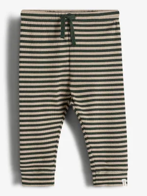 Striped Basic Rib Trousers - Kids - Dark Green/Beige