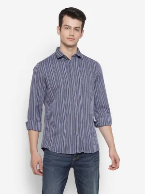 Striped Blue Slim Fit Causal Shirt