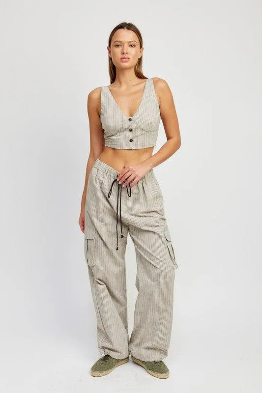 Striped Cargo Pants with Drawstring