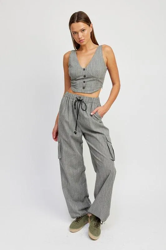 Striped Cargo Pants with Drawstring