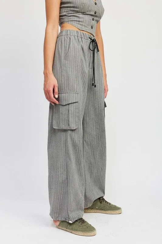 Striped Cargo Pants with Drawstring