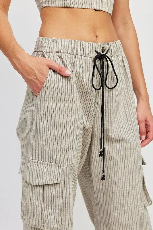 Striped Cargo Pants with Drawstring