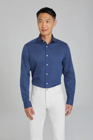 Striped Dot Print Cotton Shirt in Navy